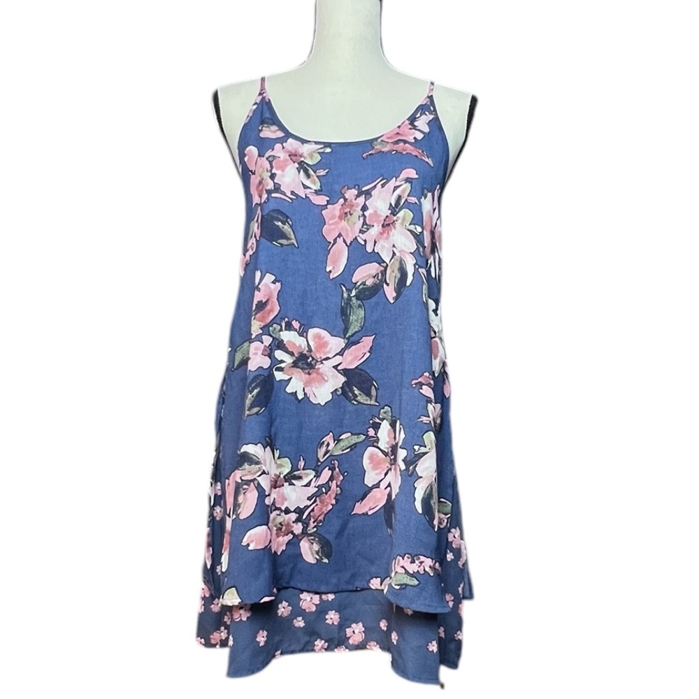 Three Pink Hearts Trixxi Sz S Women's Blue Pink Floral Short Sun Dress Pre-owned